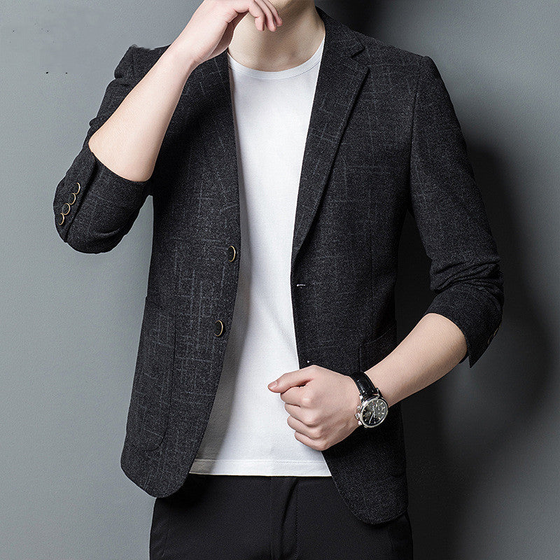Męska czarna marynarka slim fit z wzorem jacquard
