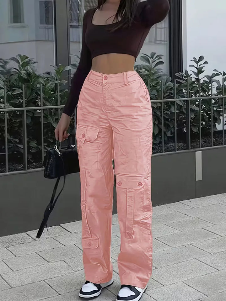 Nadia | Spodnie Cargo z Wysokim Stanem