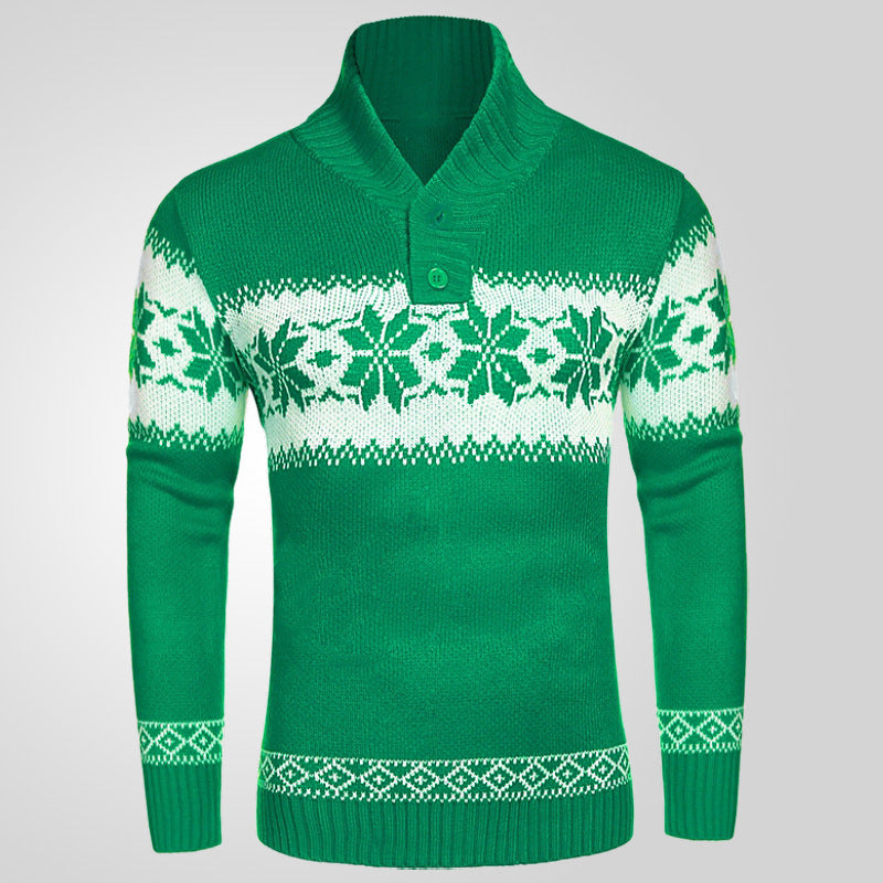 Zielony pulower męski z dzianiny jacquard