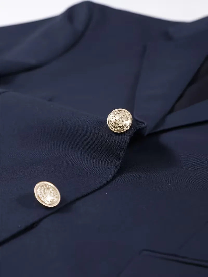 Kornel | Męska Marynarka Slim Fit ze Złotymi Guzikami