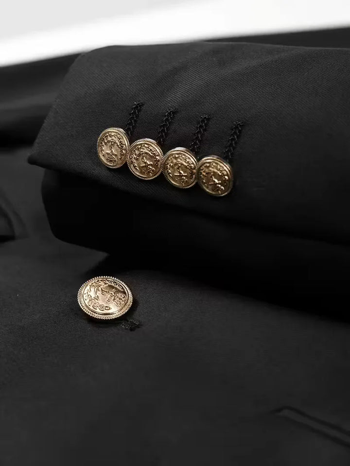 Kornel | Męska Marynarka Slim Fit ze Złotymi Guzikami