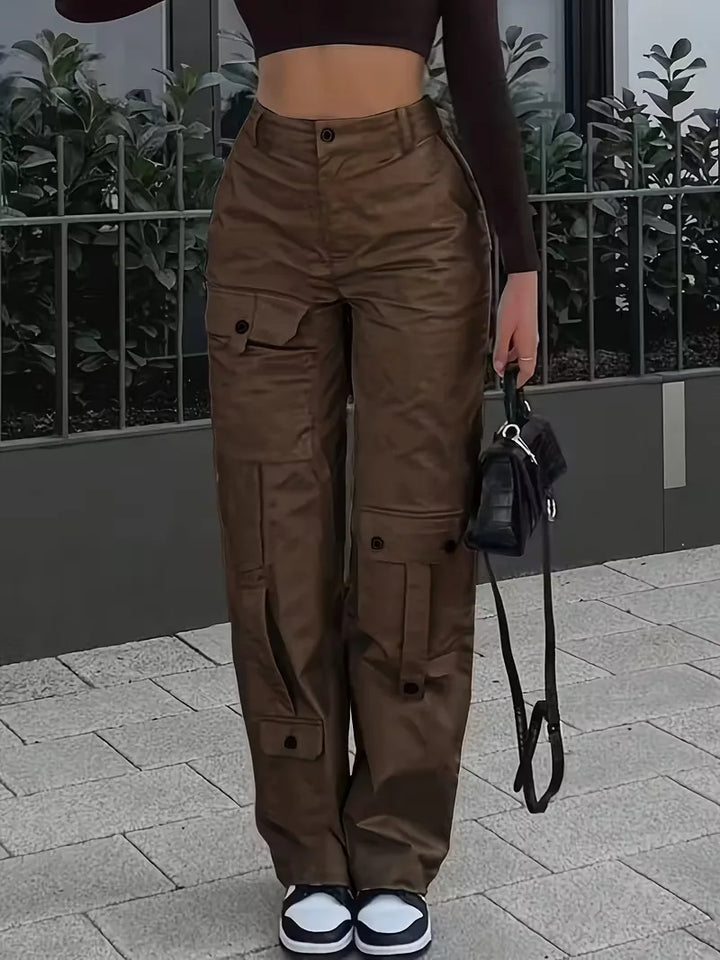 Nadia | Spodnie Cargo z Wysokim Stanem