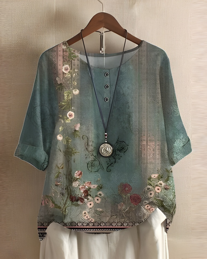 Grażyna | Bluzka Boho z Kolorowym Printem