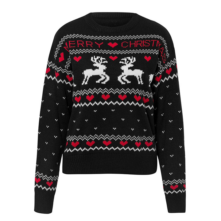 Damski sweter świąteczny z reniferem i sercem
