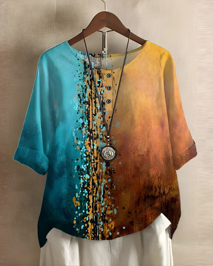 Grażyna | Bluzka Boho z Kolorowym Printem