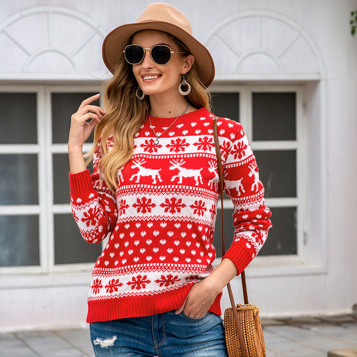 Damski świąteczny sweter ze wzorem śnieżynek