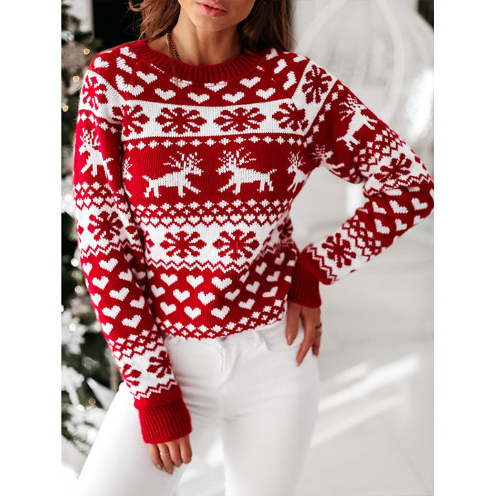 Damski sweter świąteczny z reniferem w zimowym wzorze