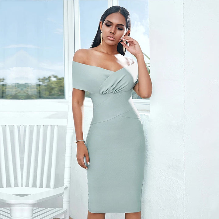 Damska sukienka midi off shoulder z dekoltem V