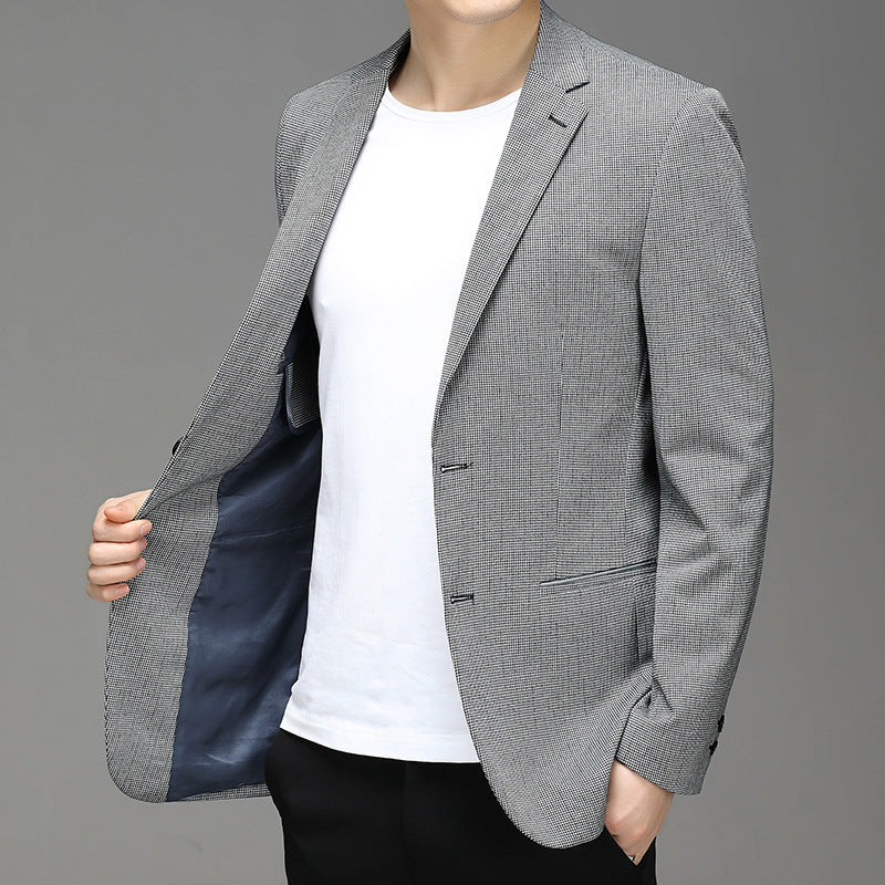 Męska marynarka w kratkę slim fit, szara i niebieska