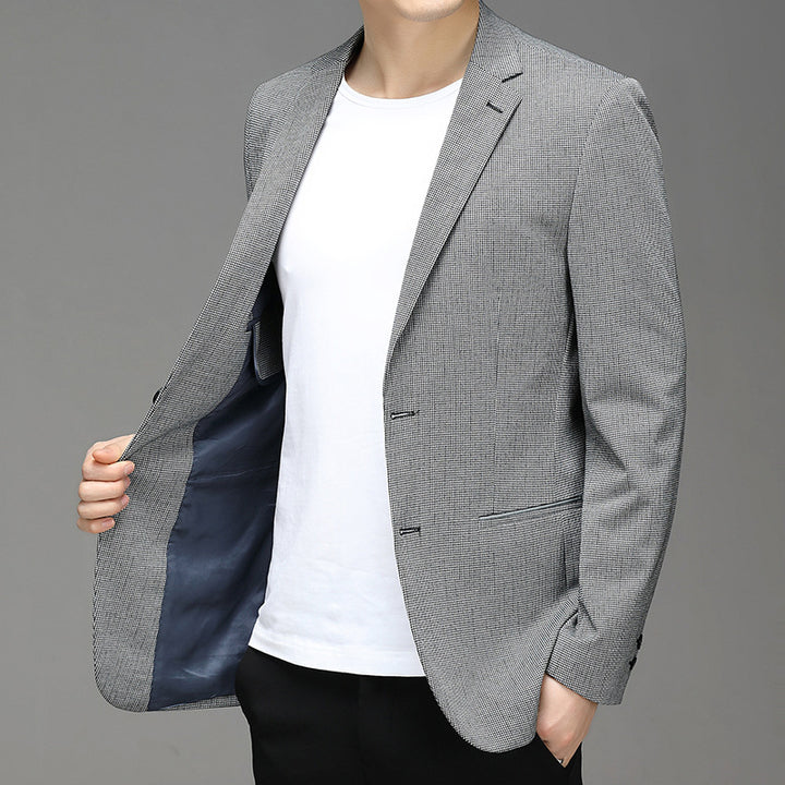 Męska marynarka w kratkę slim fit, szara i niebieska