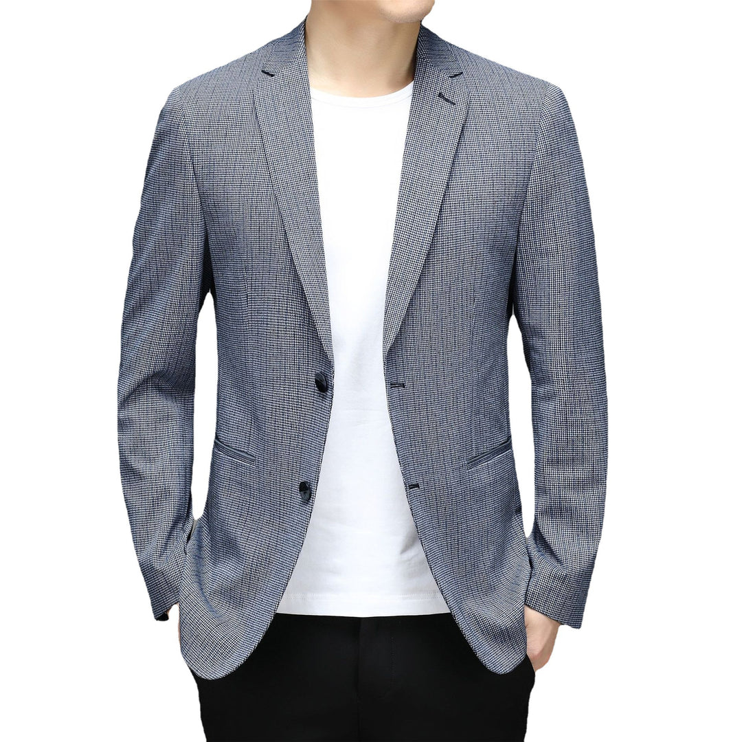 Męska marynarka w kratkę slim fit, szara i niebieska