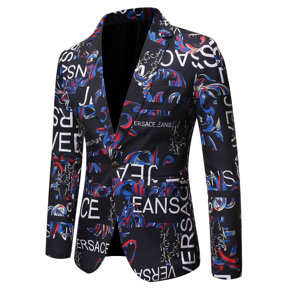 Męska marynarka slim fit z nadrukiem literowym