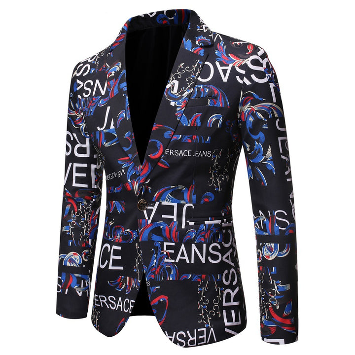 Męska marynarka slim fit z nadrukiem literowym