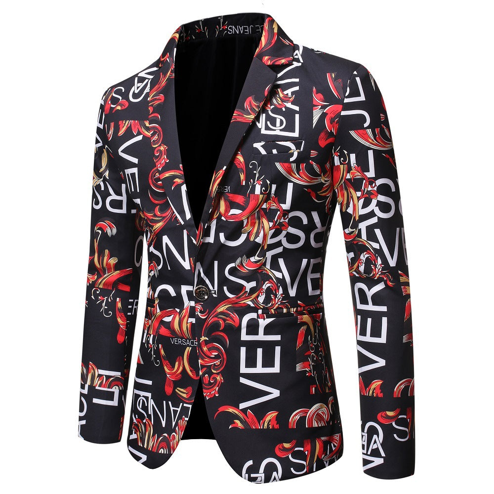 Męska marynarka slim fit z nadrukiem literowym