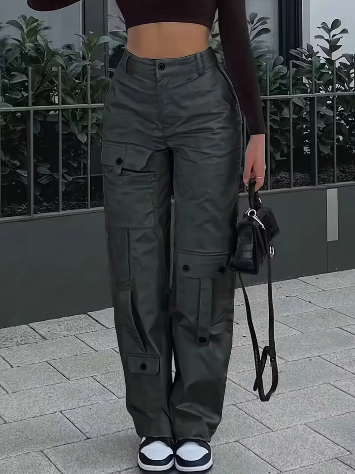 Nadia | Spodnie Cargo z Wysokim Stanem