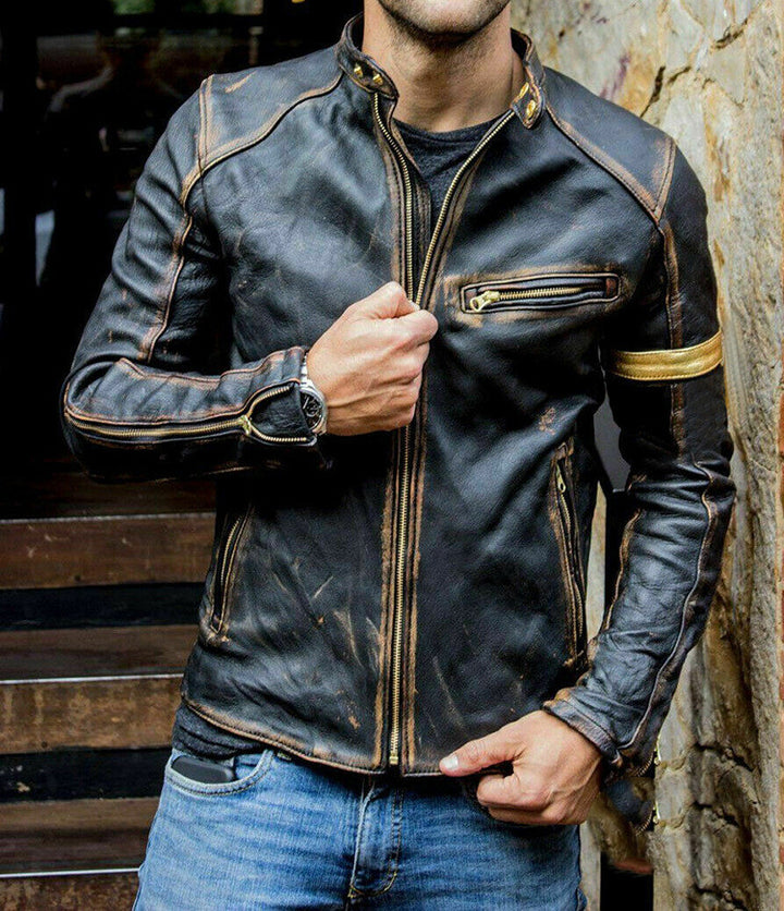 Męska kurtka motocyklowa w stylu punk na manekinie