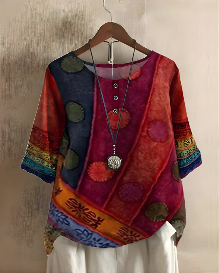 Grażyna | Bluzka Boho z Kolorowym Printem