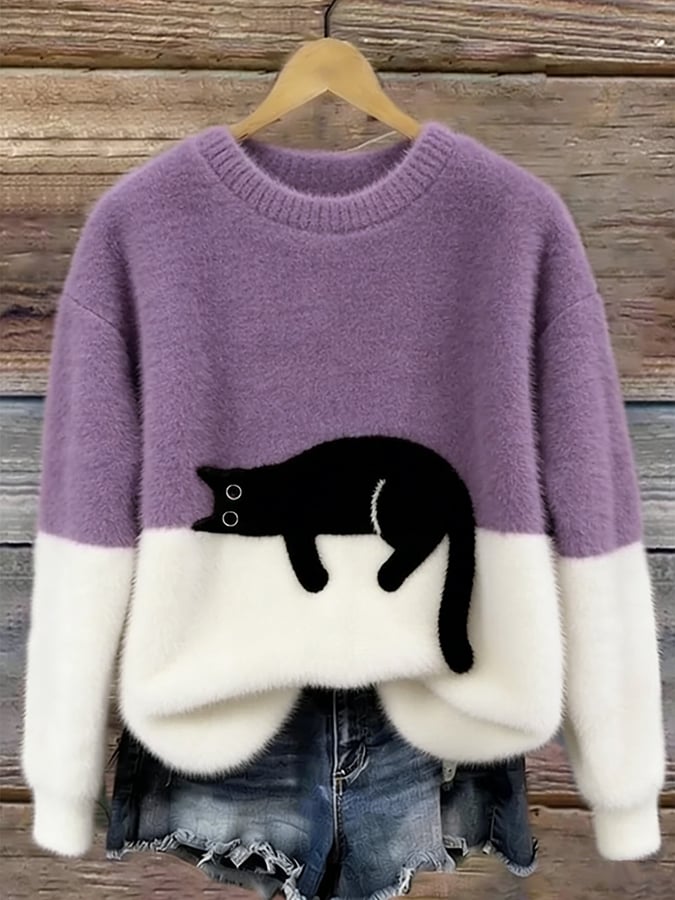 Damski sweter z motywem kota w różnych kolorach