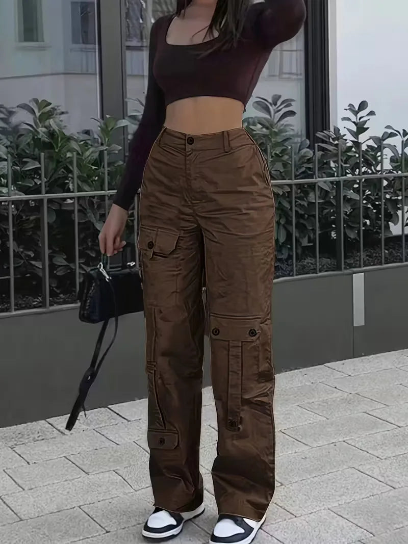 Nadia | Spodnie Cargo z Wysokim Stanem