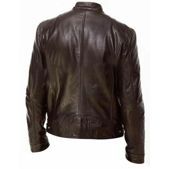 Męska kurtka slim fit z imitacji skóry PU