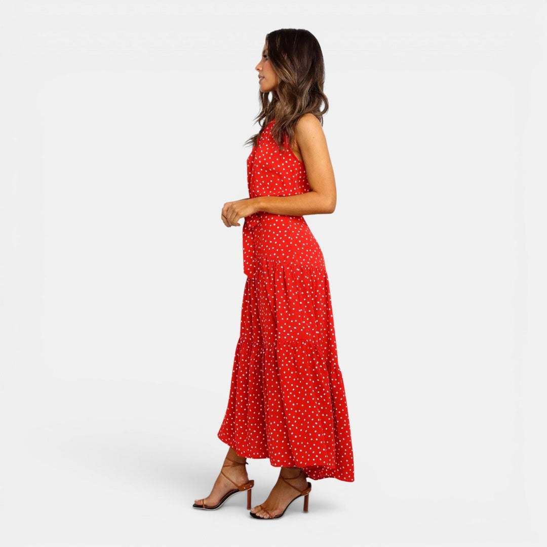 Alicja | Granatowa Sukienka Maxi w Groszki