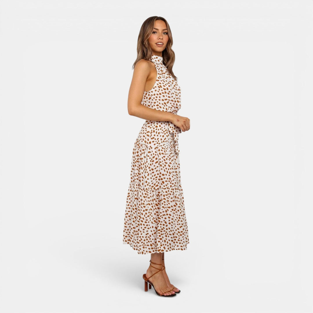 Alicja | Granatowa Sukienka Maxi w Groszki