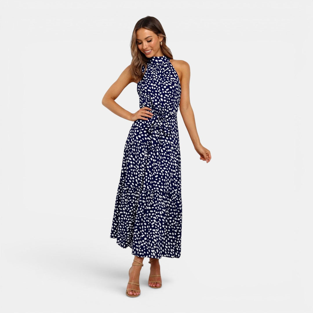 Alicja | Granatowa Sukienka Maxi w Groszki