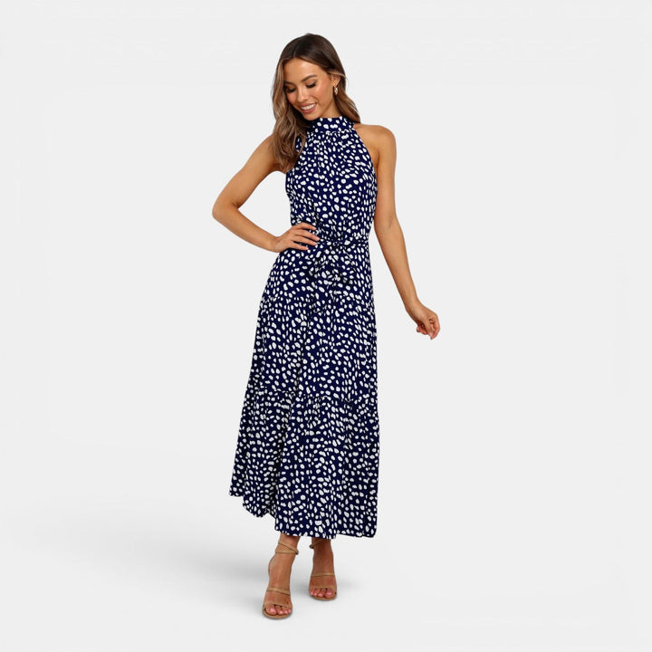 Alicja | Granatowa Sukienka Maxi w Groszki