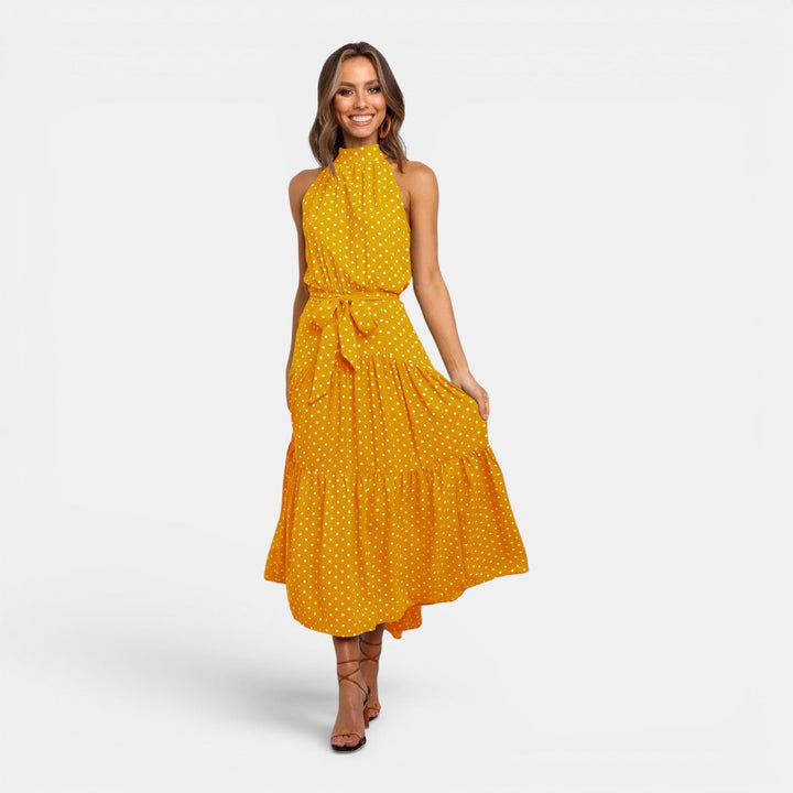 Alicja | Granatowa Sukienka Maxi w Groszki