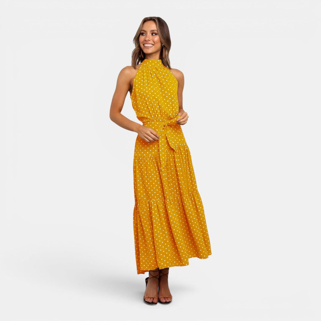 Alicja | Granatowa Sukienka Maxi w Groszki