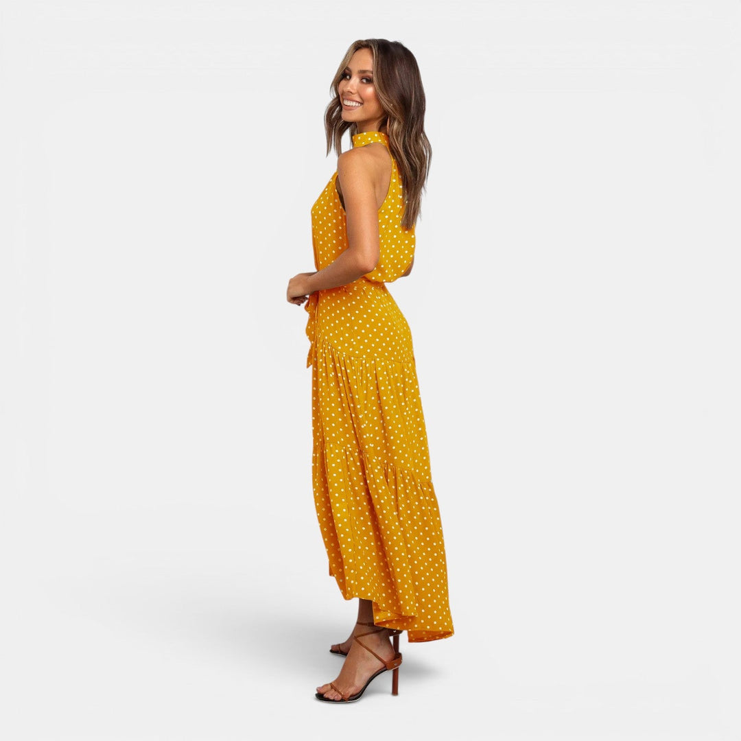 Alicja | Granatowa Sukienka Maxi w Groszki