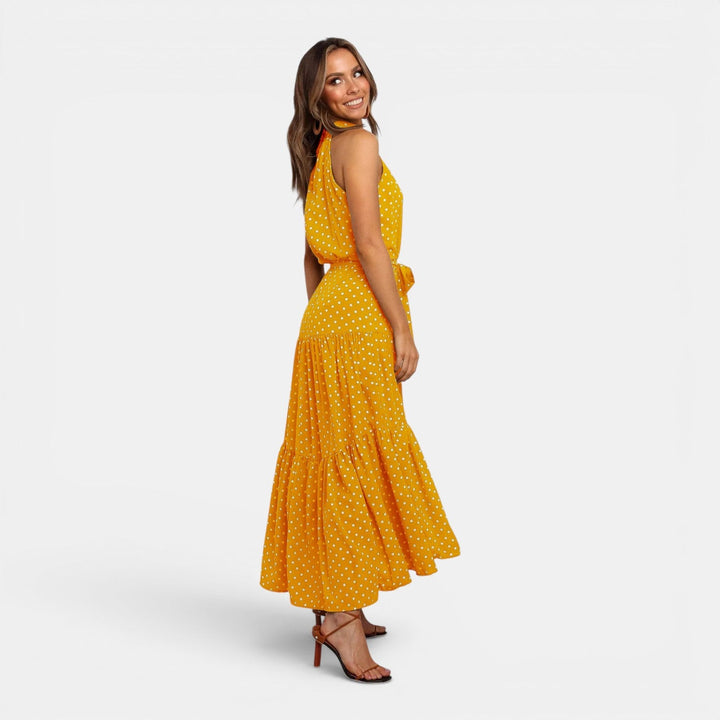 Alicja | Granatowa Sukienka Maxi w Groszki