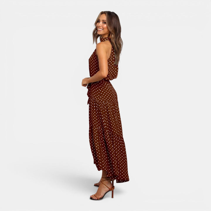 Alicja | Granatowa Sukienka Maxi w Groszki
