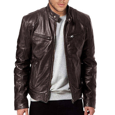 Męska kurtka ze skóry PU slim fit