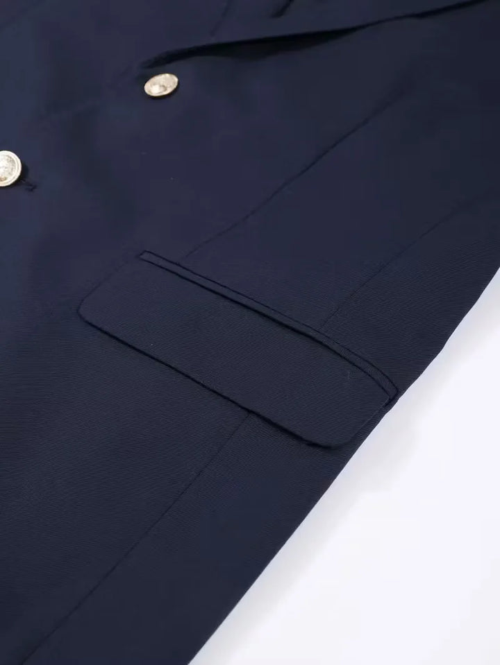 Kornel | Męska Marynarka Slim Fit ze Złotymi Guzikami
