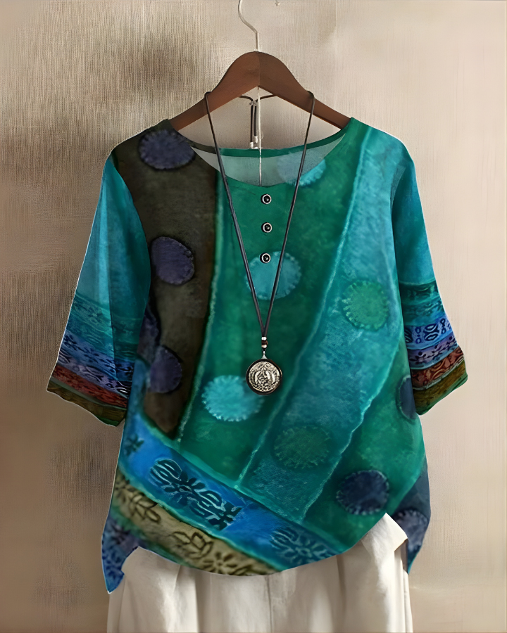 Grażyna | Bluzka Boho z Kolorowym Printem