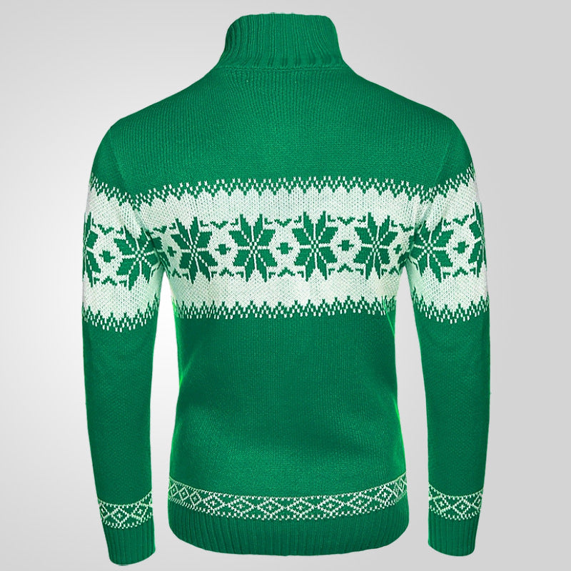 Zielony pulower męski z dzianiny jacquard