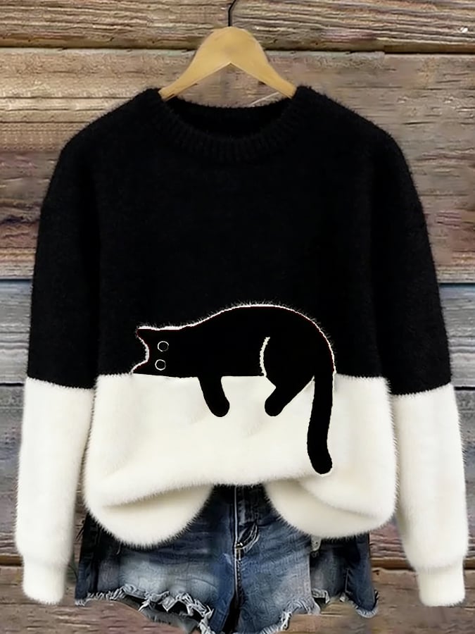 Damski sweter z motywem kota w różnych kolorach
