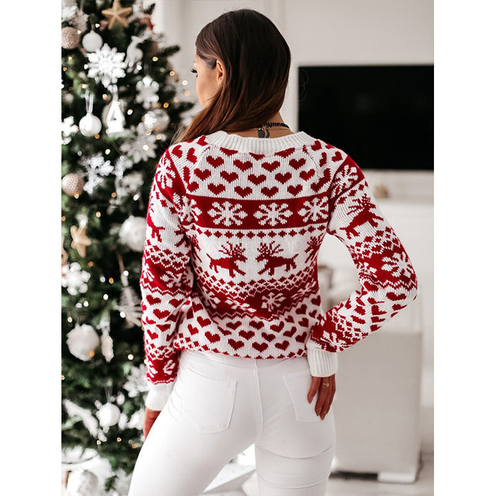 Damski sweter świąteczny z reniferem w zimowym wzorze