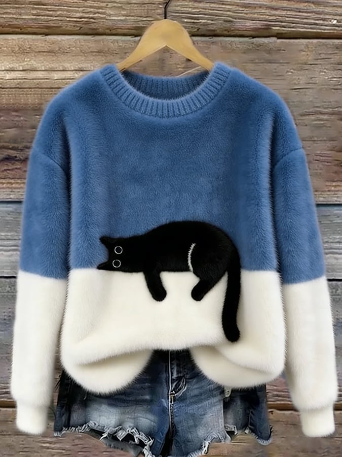 Damski sweter z motywem kota w różnych kolorach