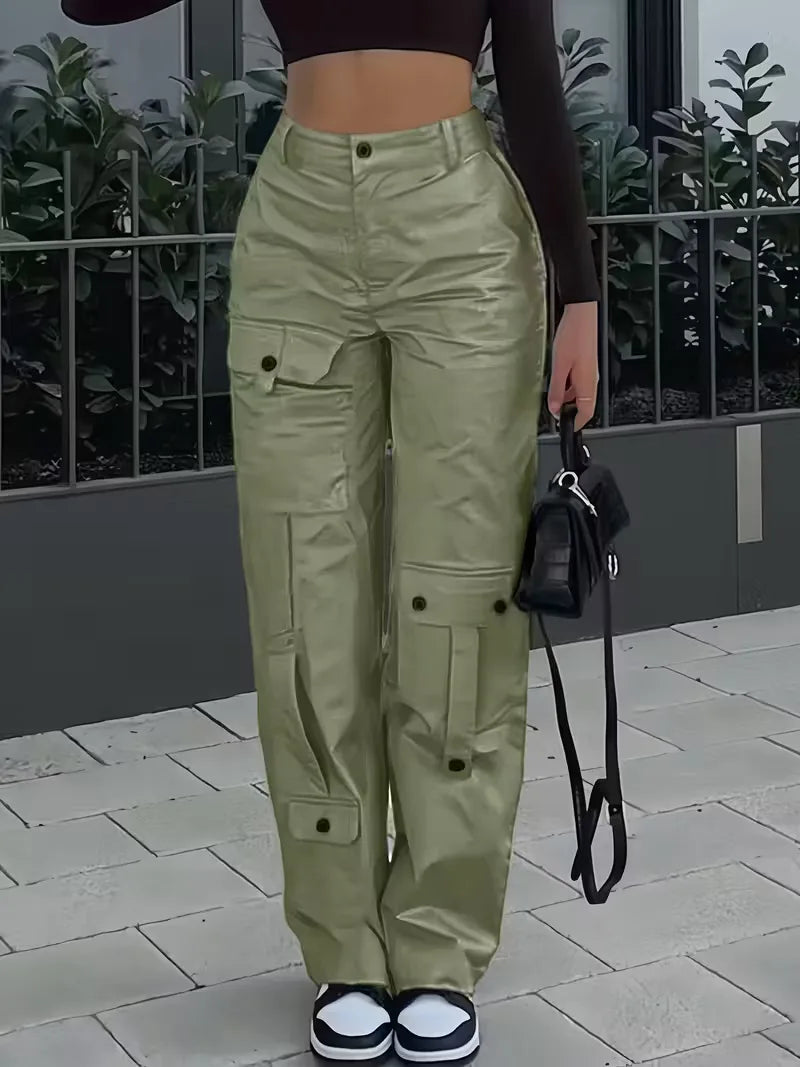 Nadia | Spodnie Cargo z Wysokim Stanem