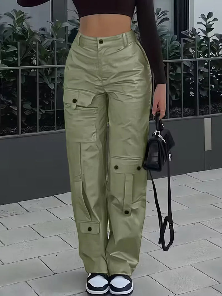 Nadia | Spodnie Cargo z Wysokim Stanem
