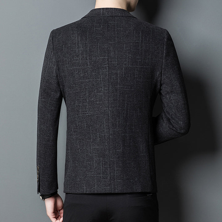 Męska czarna marynarka slim fit z wzorem jacquard