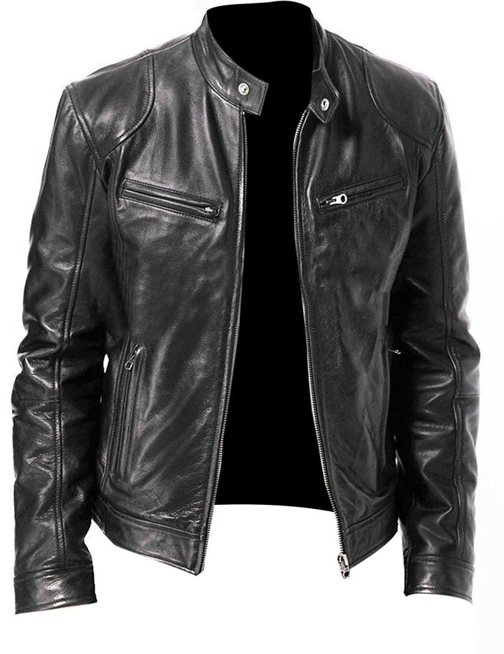 Męska kurtka ze skóry PU slim fit