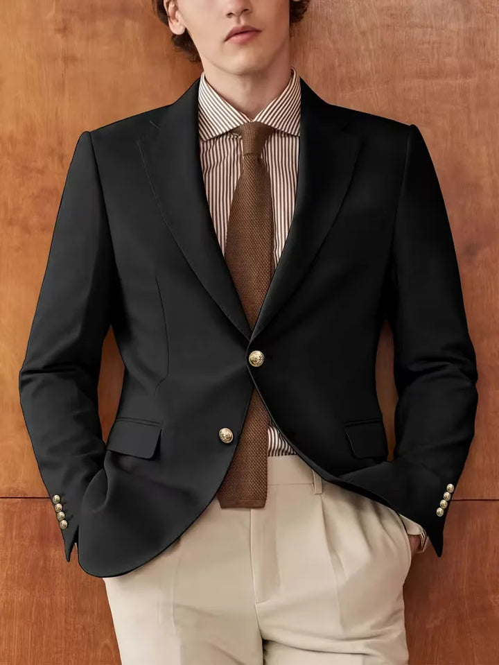 Kornel | Męska Marynarka Slim Fit ze Złotymi Guzikami