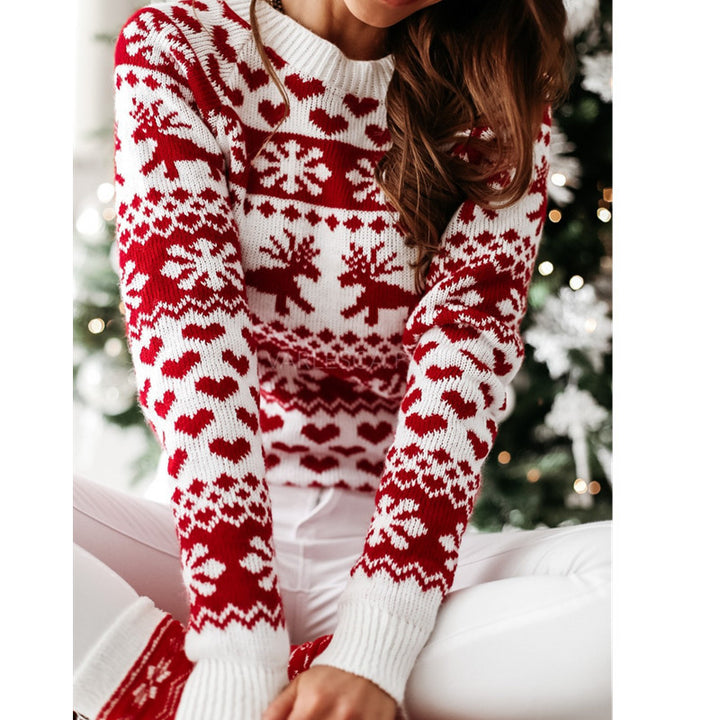Damski sweter świąteczny z reniferem w zimowym wzorze