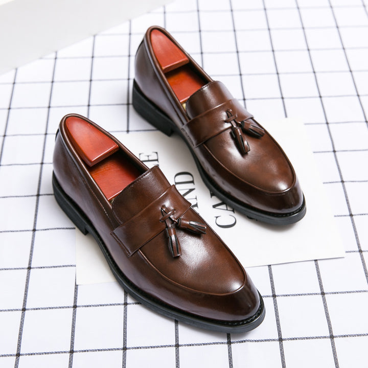 Męskie loafersy z chwostem, skórzane buty wizytowe