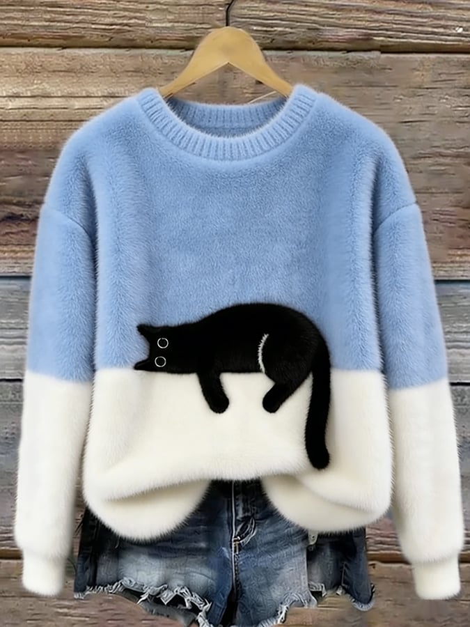 Damski sweter z motywem kota w różnych kolorach