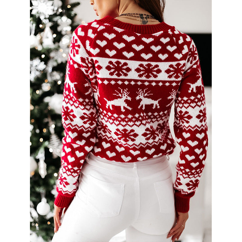 Damski sweter świąteczny z reniferem w zimowym wzorze