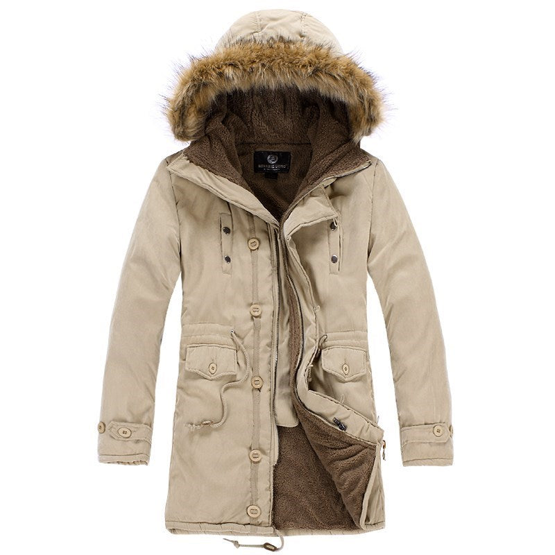 Męska zimowa parka z kapturem w kolorze khaki